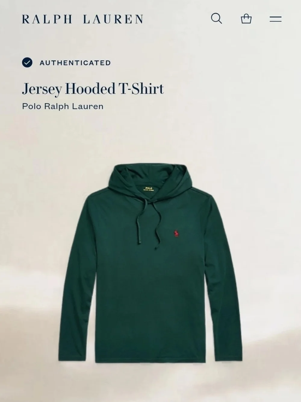 Ralph Lauren Green Hooded Long Sleeve Tee XS Cotton